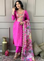 Viscose Chanderi Pink Traditional Wear Embroidery Work Readymade Straight Suit